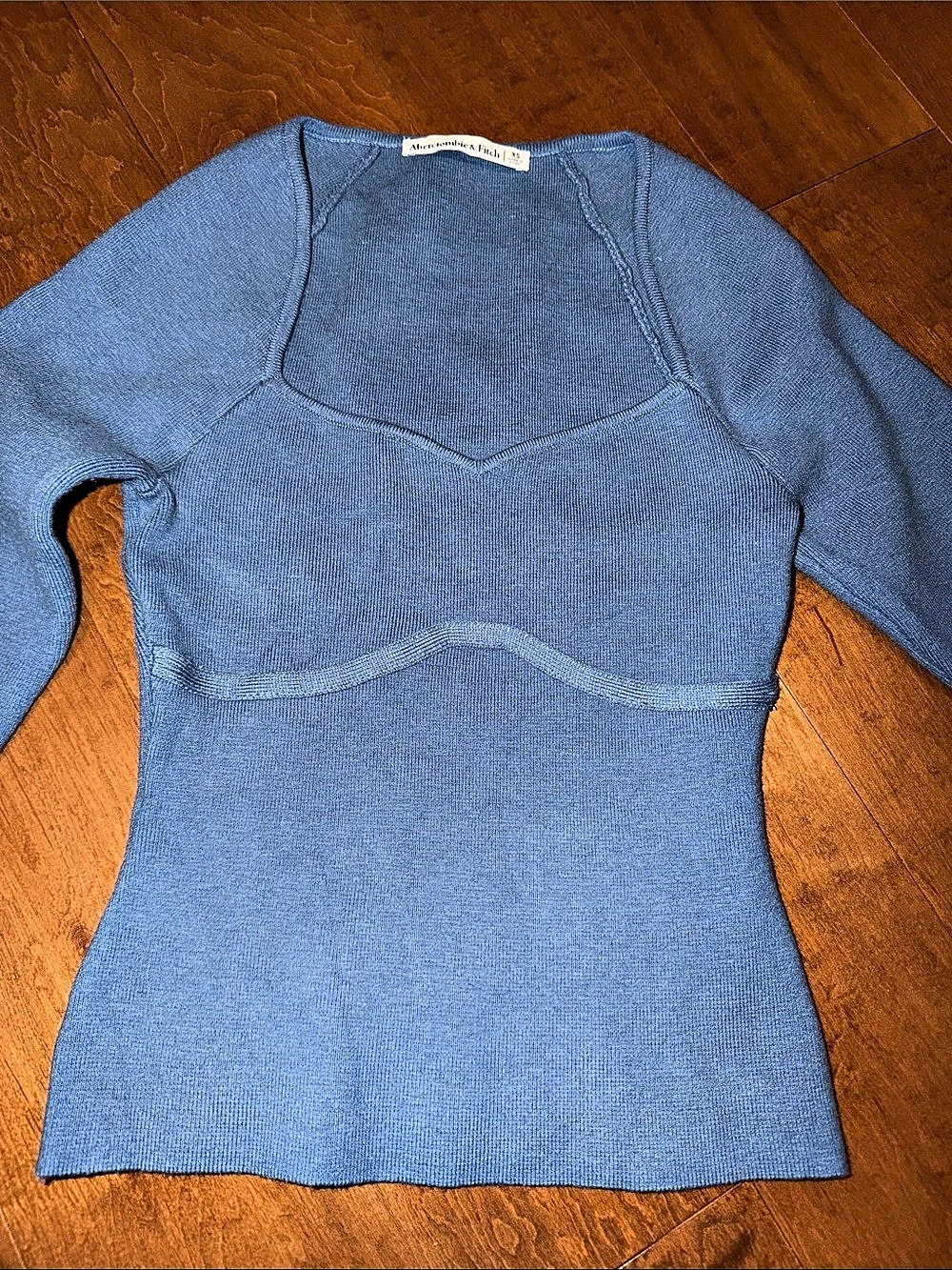 Abercrombie & Fitch Sweetheart Neck Long Sleeve Knit Top Blue XS